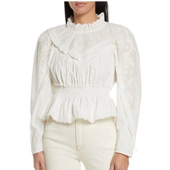 NWT Sea New York Vienne Eyelet Lace Open Back Cotton Blouse White Size 8 - Picture 3 of 15